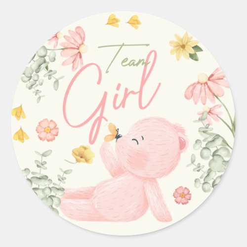 Teddy Bear Gender Reveal Stickers Team Girl