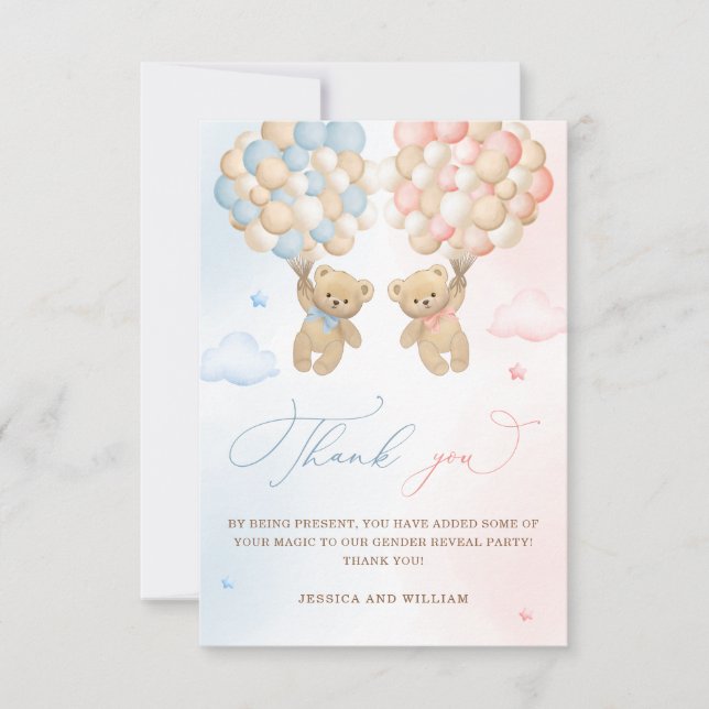 Teddy Bear Gender Reveal Thank You Card (Front)