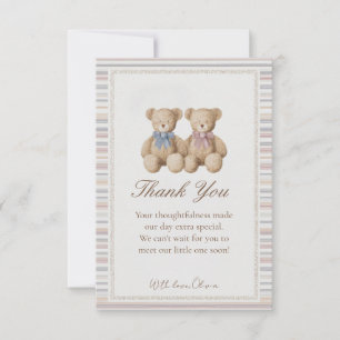 Teddy Bear Gender Reveal Thank You Card