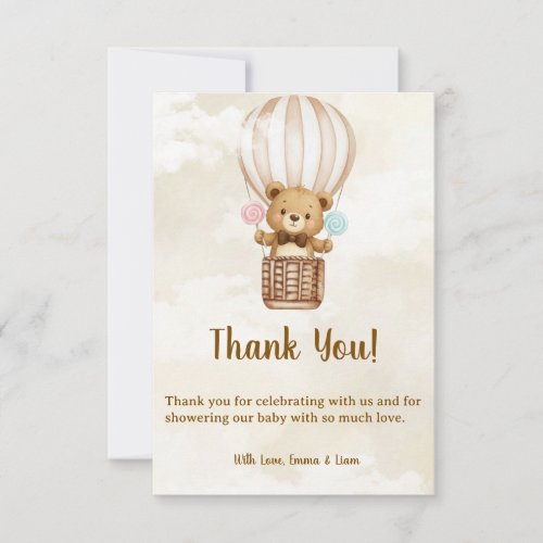 Teddy Bear Gender Reveal Thank You Card
