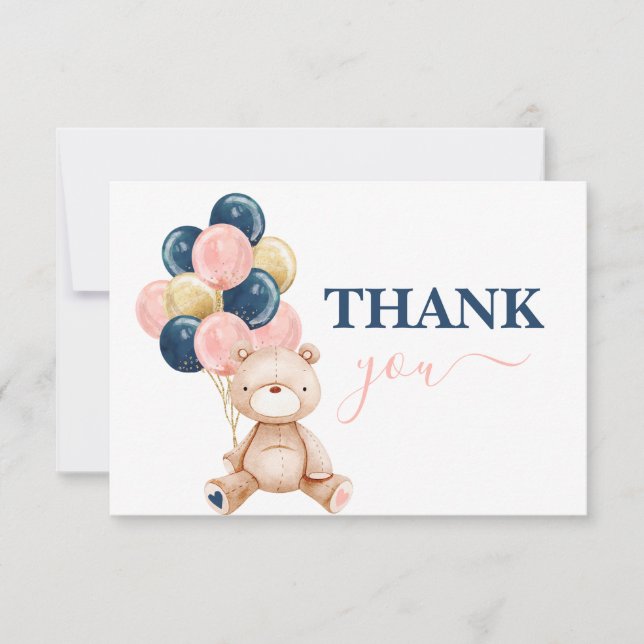 Teddy Bear gender reveal thank you Note Card (Front)