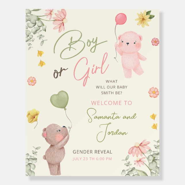 Teddy Bear Gender Reveal Welcome Sign  (Front)