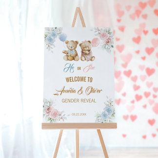 Teddy Bear Gender Reveal Welcome Sign