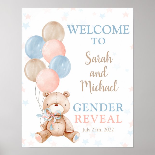 Teddy Bear Gender Reveal Welcome sign (Front)
