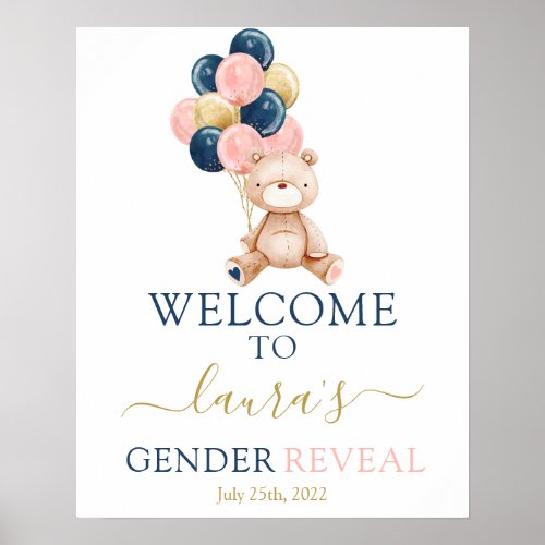 Teddy Bear Gender Reveal Welcome sign