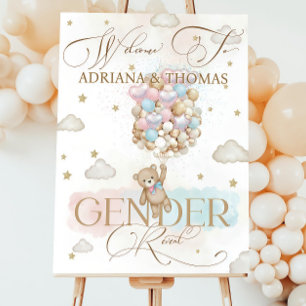 Teddy Bear Gender Reveal Welcome Sign: Balloons Foam Board