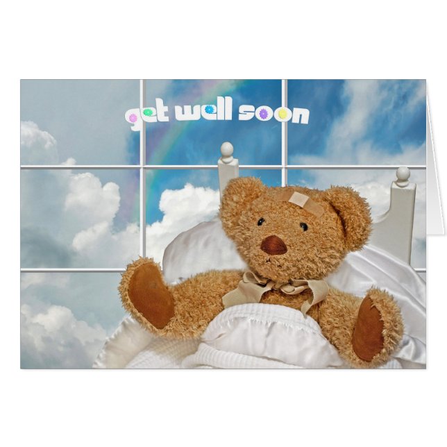 Teddy Bear Get Well Soon with rainbow Cards (Front Horizontal)