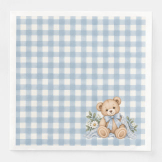 Teddy Bear Gingham Baby Shower Paper Dinner Napkins