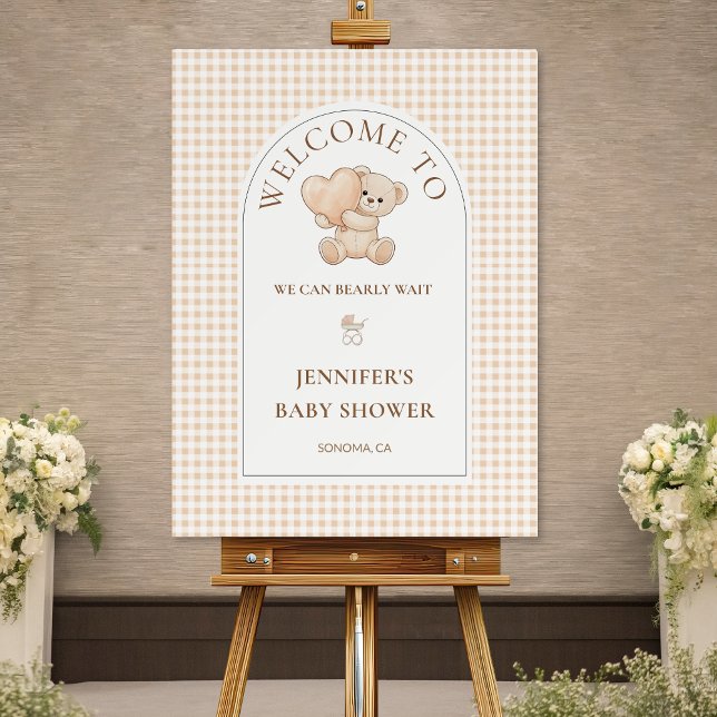 Teddy Bear Gingham Baby Shower Welcome Foam Board (Creator Uploaded)