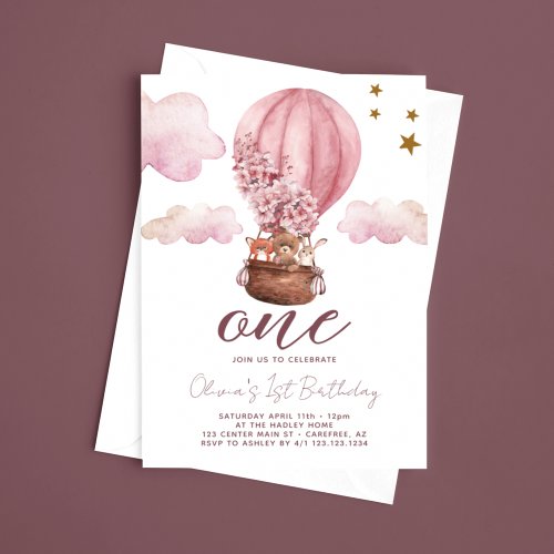 Teddy Bear Girl 1st Birthday Invitation