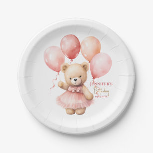 Teddy Bear Girl 1st Birthday Paper Plates Beary