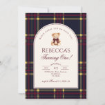 Teddy Bear Girl 1st Birthday Preppy Plaid Birthday Invitation