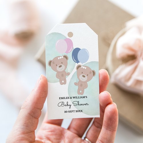 Teddy Bear Girl and Boy Twins Gift Tags