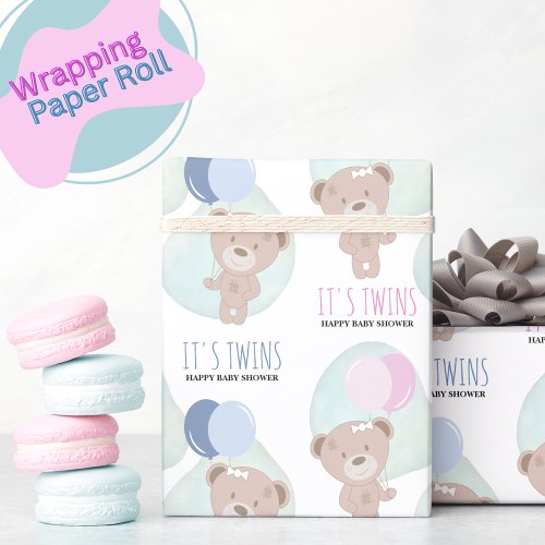 Teddy Bear Girl and Boy Twins Wrapping Paper
