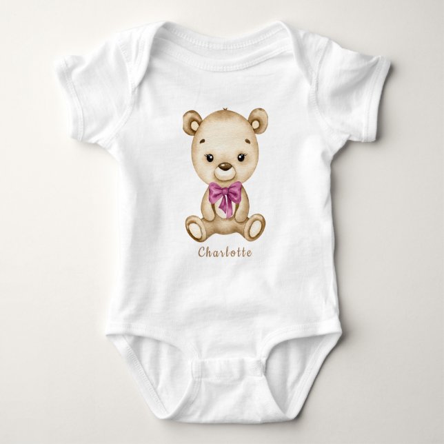 Teddy Bear Girl Baby Bodysuit (Front)