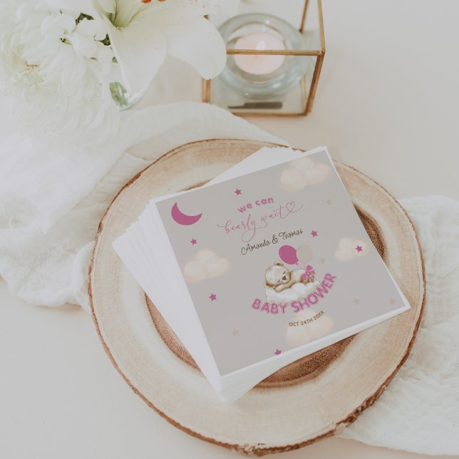 Teddy Bear Girl Baby Shower Blush Pink Napkins (Creator Uploaded)