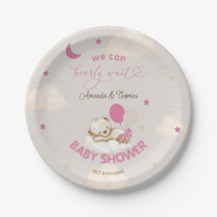 Teddy Bear Girl Baby Shower Blush Pink Paper Plates