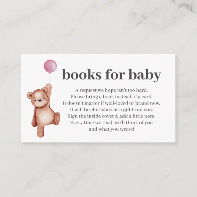 Teddy Bear Girl Baby Shower Books For Baby Insert (Front)