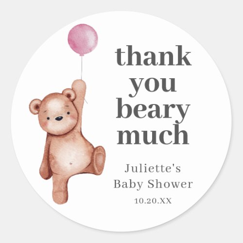 Teddy Bear Girl Baby Shower Classic Round Sticker