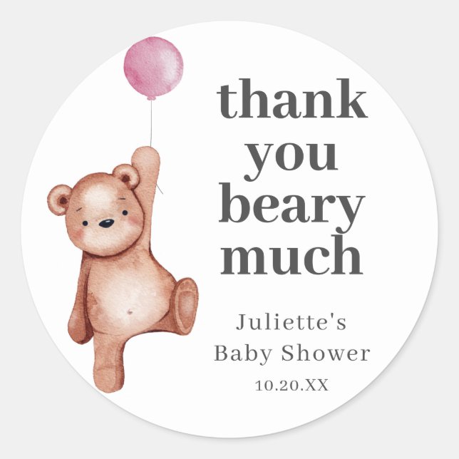 Teddy Bear Girl Baby Shower Classic Round Sticker (Front)