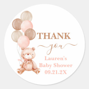 Teddy Bear girl Baby Shower Classic Round Sticker