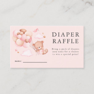 Teddy Bear Girl Baby Shower Diaper Raffle Ticket Enclosure Card