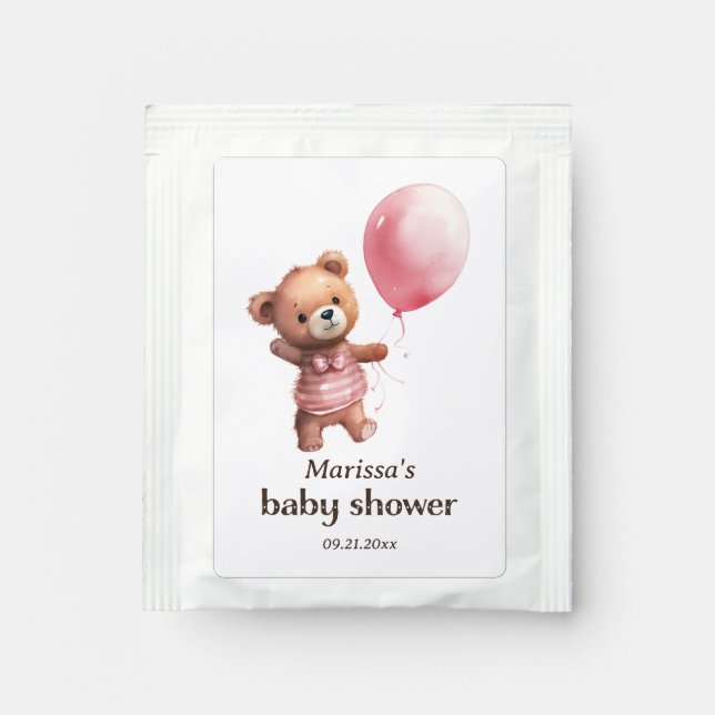 Teddy Bear Girl Baby Shower Drink Mix (Front)