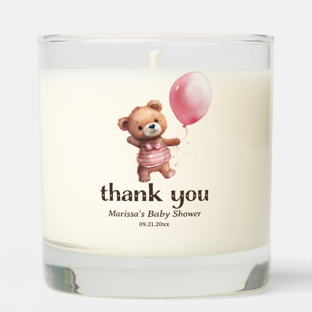Teddy Bear Girl Baby Shower Favor Scented Candle (Front)