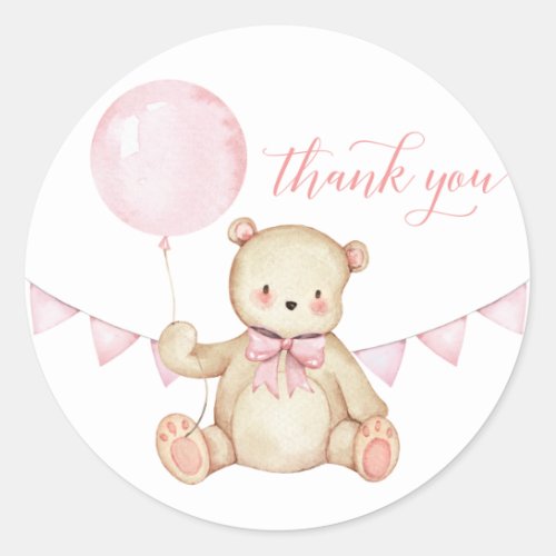 Teddy Bear Girl Baby Shower Favor Sticker