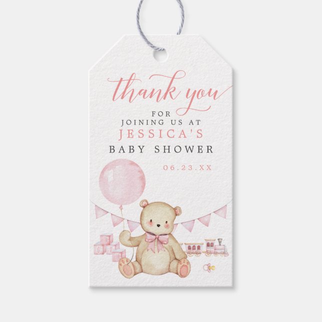 Teddy Bear Girl Baby Shower Favor Tag  (Front)