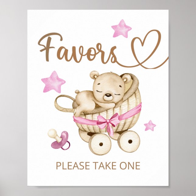 Teddy Bear Girl Baby Shower Favors Poster (Front)