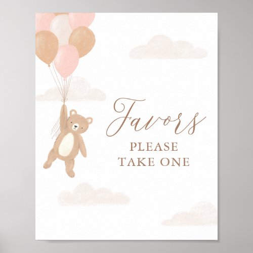 Teddy Bear Girl Baby Shower Favors Sign