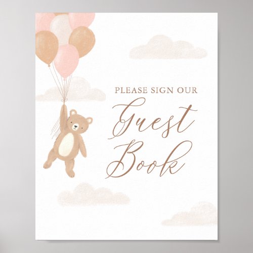 Teddy Bear Girl Baby Shower Guest Book Sign