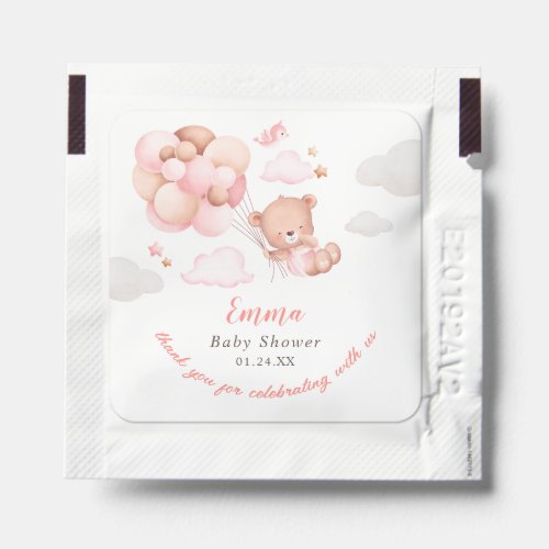 Teddy Bear Girl Baby Shower Hand Sanitizer Packet