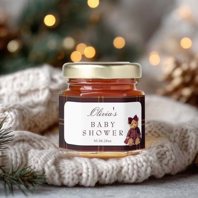 Teddy Bear Girl baby shower Honey Jar Favors (Creator Uploaded)