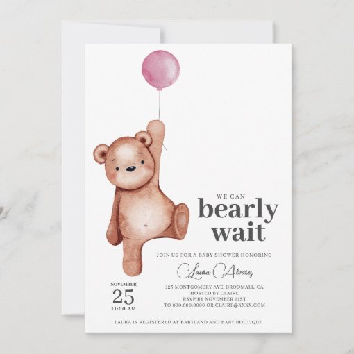 Teddy Bear Girl Baby Shower Invitation | Zazzle