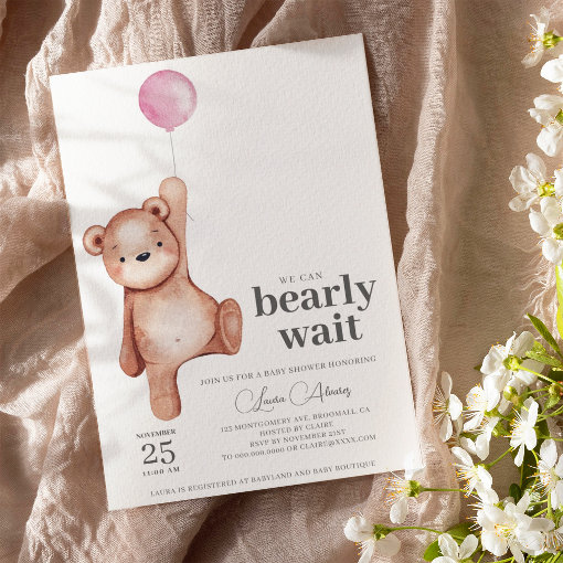 Teddy Bear Girl Baby Shower Invitation | Zazzle