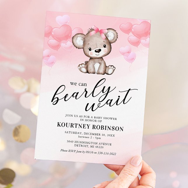 Teddy Bear Girl Baby Shower Invitation (Creator Uploaded)