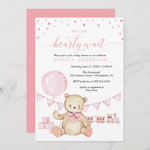 Teddy Bear Girl Baby Shower Invitation