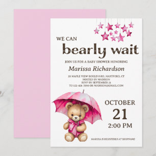 Teddy Bear Girl Baby Shower Invitation