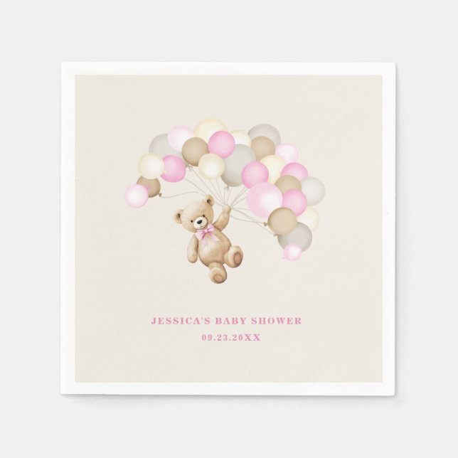 Teddy Bear Girl Baby Shower Napkins (Front)