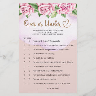 Teddy bear girl baby shower over or under