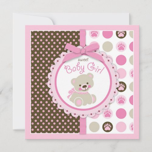 Teddy Bear Girl Baby Shower Pink Personalized Invitations