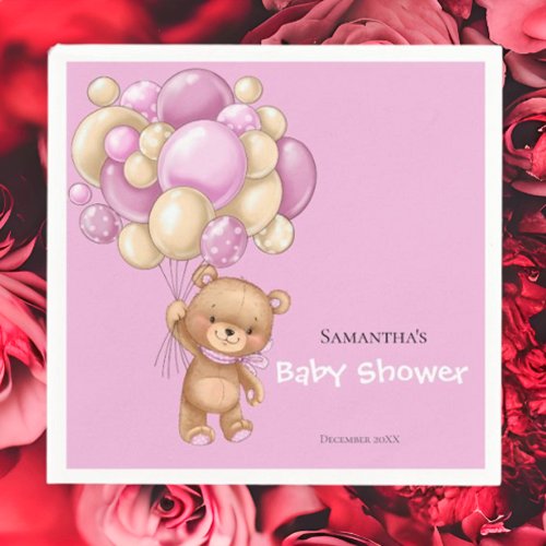 Teddy Bear  Girl Baby Shower _Pink Napkins