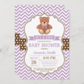 Teddy Bear Girl Baby Shower Purple Chevron Invitation (Front/Back)