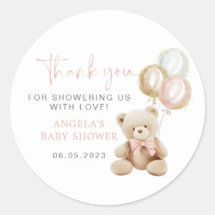 Teddy Bear Girl Baby Shower Sticker
