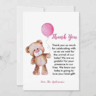 Teddy Bear girl Baby Shower Thank You Card