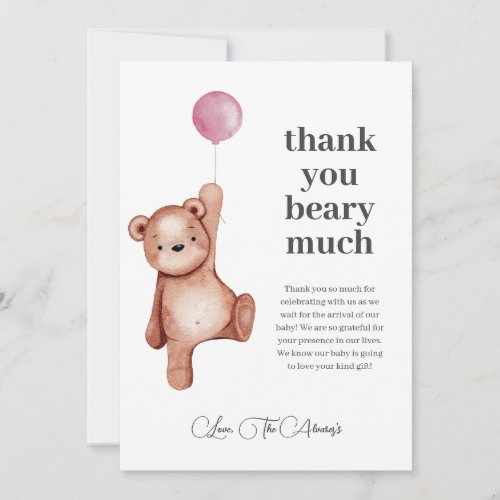 Teddy Bear Girl Baby Shower Thank You Card
