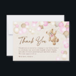 Teddy Bear Girl Baby Shower Thank You Card<br><div class="desc">Bear baby girl shower Thank You card. Trendy design in pink,  beige and grey neutral colors. Features watercolor cute teddy bear,  balloons script font and stars. Perfect for an elegant boho style shower celebration. Personalize with your own details. Printed Zazzle invitations or instant download digital printable template.</div>