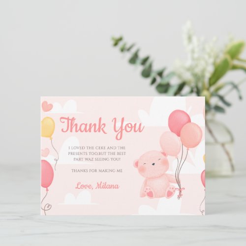 Teddy Bear Girl Baby Shower Thank You Card